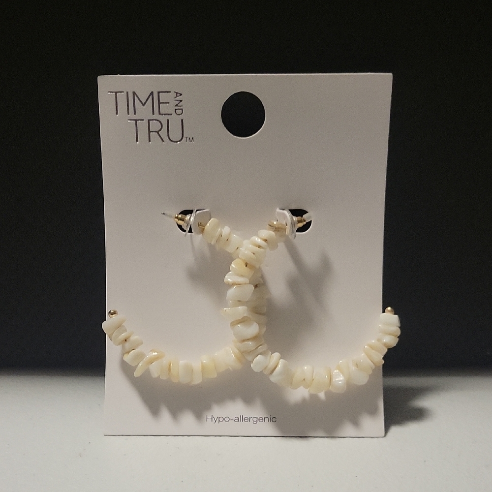 Time and Tru Ivory Beaded Hoop Earrings